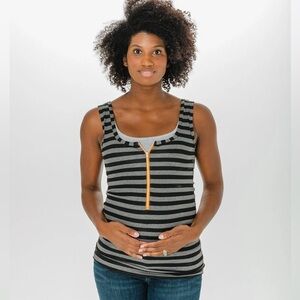 Molly Ades Chic Striped Black and Gray Nursing Tank Top